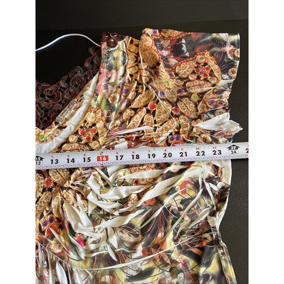 Energe Tunic 2X Multi Paisley Flutter Sleeve V Neck Back Lace Studded Boho Arty - Picture 10 of 12